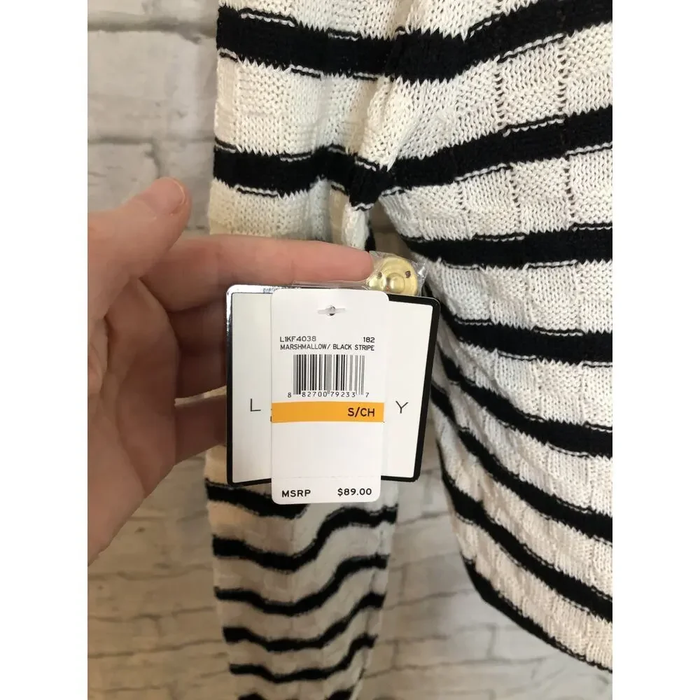Laundry Shelli Segal Cardigan Striped Knit Gold Buttons Cropped Sweater Women S